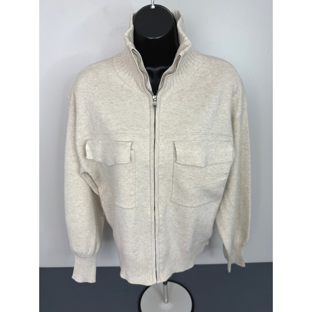 Weekend Women's Full Zip Mock Neck Wool Blend Sweater Vaporous Gray Size Small